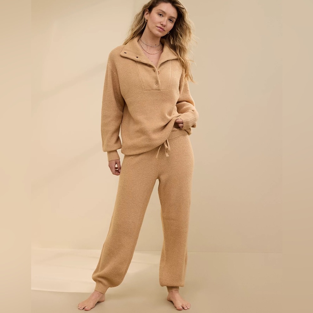 Aerie CozyUp Waffle Button Sweater